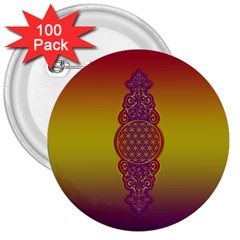 Flower Of Life Vintage Gold Ornaments Red Purple Olive 3  Buttons (100 Pack)  by EDDArt