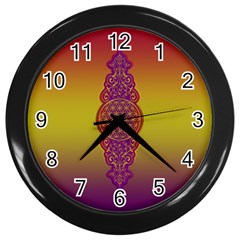 Flower Of Life Vintage Gold Ornaments Red Purple Olive Wall Clocks (black) by EDDArt