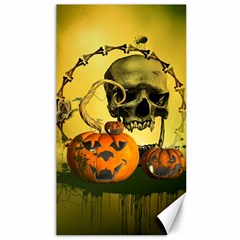 Halloween, Funny Pumpkins And Skull With Spider Canvas 40  X 72   by FantasyWorld7