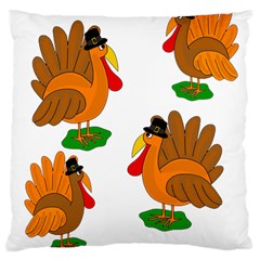 Thanksgiving Turkeys Large Cushion Case (two Sides) by Valentinaart