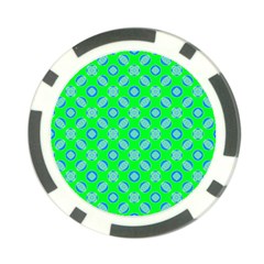 Mod Blue Circles On Bright Green Poker Chip Card Guards by BrightVibesDesign