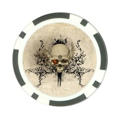 Awesome Skull With Flowers And Grunge Poker Chip Card Guards by FantasyWorld7