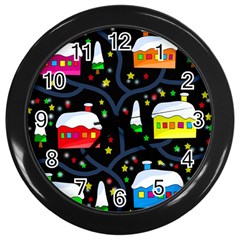 Winter Magical Night Wall Clocks (black) by Valentinaart