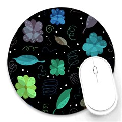 Blue And Green Flowers  Round Mousepads by Valentinaart