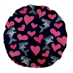 Shark Lovers Large 18  Premium Flano Round Cushions by BubbSnugg