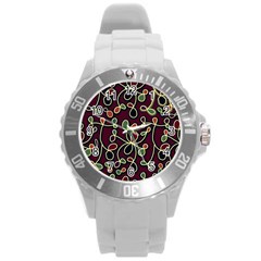 Elegant Decorative Pattern Round Plastic Sport Watch (l) by Valentinaart