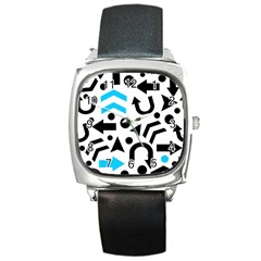 Cyan Right Direction Square Metal Watch by Valentinaart