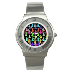 Colorful Cats Pattern Stainless Steel Watch by Valentinaart