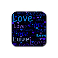 Blue Love Pattern Rubber Coaster (square)  by Valentinaart