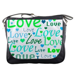 Love Pattern - Green And Blue Messenger Bags by Valentinaart