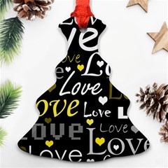 Yellow Love Pattern Ornament (christmas Tree) by Valentinaart