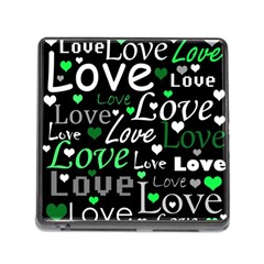 Green Valentine s Day Pattern Memory Card Reader (square) by Valentinaart