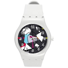 Abstract Bird Round Plastic Sport Watch (m) by Moma