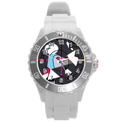 Abstract Bird Round Plastic Sport Watch (l) by Moma