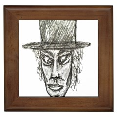 Man With Hat Head Pencil Drawing Illustration Framed Tiles by dflcprints