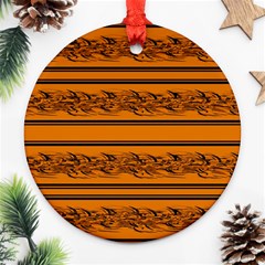 Orange Barbwire Pattern Round Ornament (two Sides)  by Valentinaart