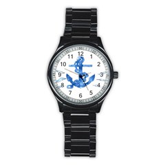 Anchor Aquarel Painting Art, Soft Blue Stainless Steel Round Watch by picsaspassion