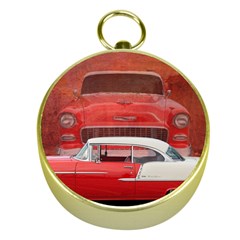 Classic Car Chevy Bel Air Dodge Red White Vintage Photography Gold Compasses by yoursparklingshop