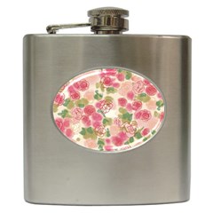 Aquarelle Pink Flower  Hip Flask (6 Oz) by Brittlevirginclothing