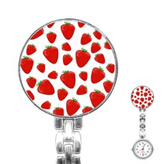 Decorative Strawberries Pattern Stainless Steel Nurses Watch by Valentinaart