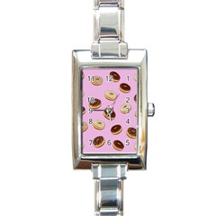 Donuts Pattern - Pink Rectangle Italian Charm Watch by Valentinaart