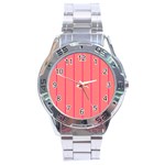 Background Image Vertical Lines And Stripes Seamless Tileable Deep Pink Salmon Stainless Steel Analogue Watch Front