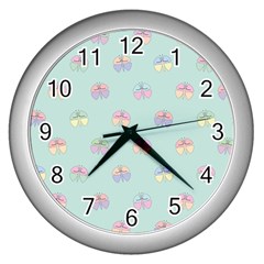 Butterfly Pastel Insect Green Wall Clocks (silver)  by Nexatart