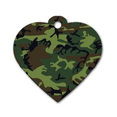 Camouflage Green Brown Black Dog Tag Heart (one Side) by Nexatart