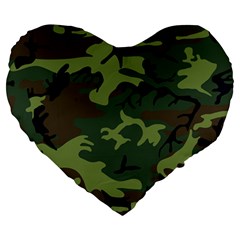 Camouflage Green Brown Black Large 19  Premium Flano Heart Shape Cushions by Nexatart