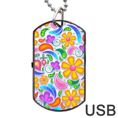 Floral Paisley Background Flower Dog Tag Usb Flash (one Side) by Nexatart