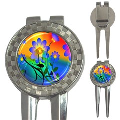 Abstract Flowers Bird Artwork 3-in-1 Golf Divots by Nexatart