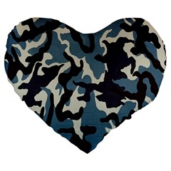 Blue Water Camouflage Large 19  Premium Flano Heart Shape Cushions by Nexatart