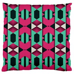 Green Pink Shapes                                 	large Flano Cushion Case (two Sides) by LalyLauraFLM