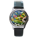 Beautifull Parrots Bird Round Metal Watch Front