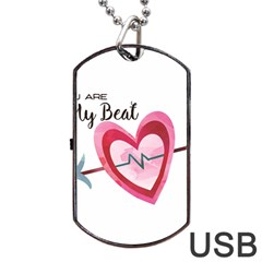 You Are My Beat / Pink And Teal Hearts Pattern (white)  Dog Tag Usb Flash (two Sides) by FashionFling