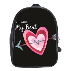 You Are My Beat / Pink And Teal Hearts Pattern (black)  School Bags(large)  by FashionFling