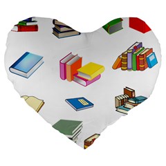 Bookworm Pattern Large 19  Premium Flano Heart Shape Cushions by athenastemple