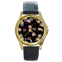 Coffee Break Round Gold Metal Watch by Valentinaart