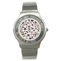 Donuts And Coffee Pattern Stainless Steel Watch by Valentinaart