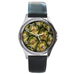 Pineapple Fruit Close Up Macro Round Metal Watch by Nexatart