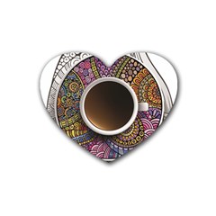 Ethnic Pattern Ornaments And Coffee Cups Vector Rubber Coaster (heart)  by Amaryn4rt