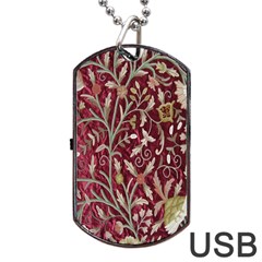 Crewel Fabric Tree Of Life Maroon Dog Tag Usb Flash (two Sides) by Amaryn4rt