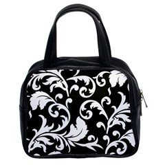 Vector Classical Traditional Black And White Floral Patterns Classic Handbags (2 Sides) by Amaryn4rt