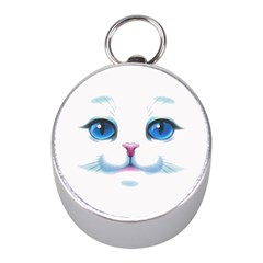 Cute White Cat Blue Eyes Face Mini Silver Compasses by Amaryn4rt