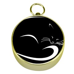 Cat Black Vector Minimalism Gold Compasses by Simbadda