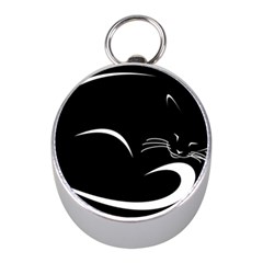 Cat Black Vector Minimalism Mini Silver Compasses by Simbadda