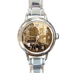 Vintage Old Car Round Italian Charm Watch by Valentinaart