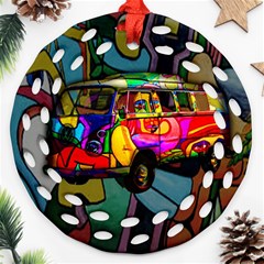 Hippie Van  Ornament (round Filigree) by Valentinaart