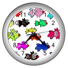 Fishes Marine Life Swimming Water Wall Clocks (silver)  by Simbadda