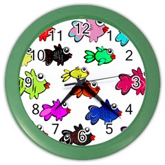 Fishes Marine Life Swimming Water Color Wall Clocks by Simbadda